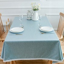 제이에스맘 무지 단색 레이스 방수 식탁보, 6인(140x220), 라이트블루