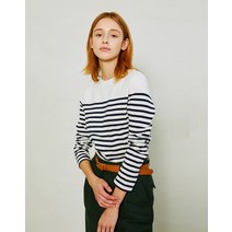 22FW 아이보리 면 뎅깡 스트라이프 조직감 긴팔 티셔츠 HSTS2DC75IV