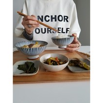 일본 가정식 혼밥템 골라담기 볼 줄무늬 갈색굽 밥공기 국 대접 아이토쿠사 빗살무늬 공기(08781R), 대(08781R-LG-ST)