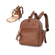 Small Diaper Bag Mini Backpack by miss fong Leather Bag Baby for Baby Girls Boys 11 Pockets Organize, Brown