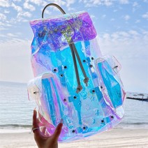 여성 홀로그램 PVC 백팩 가방 물놀이 여름 비치 투명