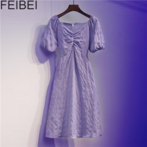 FEIBEI 2022 여름 빅사이즈 소프트 퍼프소매 스커트 통통 동생 mm 디자인 쁘띠 프렌치 원피스W019