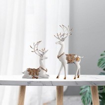 키덜트 2x 사슴 인형 장식 순록 조각 장식 엘크 동상, White