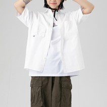 가혜상점 남녀공용 오픈카라 세미오버 반팔 셔츠 단추 포켓