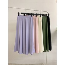허니제이 / 크립 파스텔 주름 뒷밴딩 A라인 롱 스커트(5color)