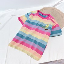 크리스탈하우스 스마일 무지개 롱 반팔 티 [T215]