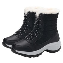 스키부츠 스키장비 인라인스키여성 겨울 워킹 부츠 레이스업 플러시 따뜻한 발목 경량 아늑한 플랫폼 고무, 01 Neon yellow_01 0