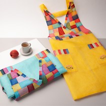 모시 V조각보 전통 꽃자수 유치원 어린이집 보육교사 한식당 예쁜 명절 한복 원피스 앞치마, 연보라색