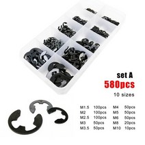 5801000pcs m1.2 m1.5 m2 m3 m4 m5 m6 m8 m10 m12 m15 블랙 탄소강 샤프트 외부 고정 링 e 클립 스냅 서클립 와셔, 580pcs를 설정