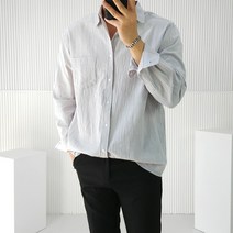 로니제이 남자 여름 시원한 면 린넨 포켓 카라 기본 셔츠