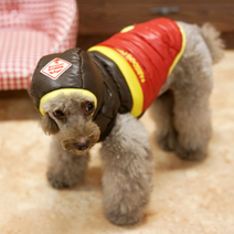[더더블유] 강아지 패딩 모자 세트 입기 편한 옷 10초, M레드