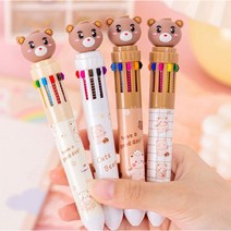 곰돌이 입체 캐릭터 10색 컬러 색볼펜 다색볼펜 단체선물 멀티펜 학용품, 큐트화이트