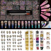 5200피스 AB 크리스탈 네일 라인스톤 세트 700개의 다이아몬드 4500 플랫 14종류 3D 라인석 48개 아트 스터드 벨 백 주얼리 핀셋드릴 펜 USA 미국, AB Mix Colors Combo-01