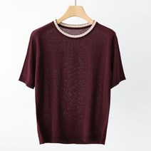 제니트 여성 기본핏 라운드넥 데일리룩 베이직 러블리 배색 반팔 니트 여수물결넥