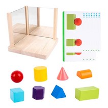 QDY 3개의 나무 거울 블록 11개의 빌딩 카드 거울 빌딩 퍼즐 유치원 인식 재미있는 대화형 선물, 14.7x14.7x13.5cm, 활기 없는, 여러 가지 빛깔의