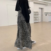 2컬러 레오파드 뒷밴딩 캉캉 호피 롱스커트
