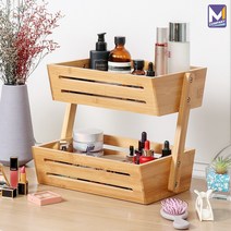MCOMPANY 수납함 원목 2단 화장품 정리함 정리대 수납장 선반 트레이 화장대 파우치 다용도 보관함 서랍식 소형 수납 미니 서랍 악세사리 보관 정리 탁상 서랍장 [페시 우드], 우드