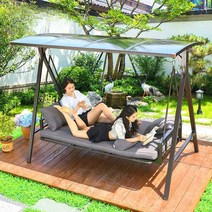 그네의자 흔들 등나무 원목 전원주택 팬션 스윙체어, 아이스 커피 3인 그네