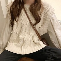 밍키비 Minky Bee 꽈배기 방울 포인트 니트 숏베스트 조끼