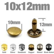 리벳건 전동 리벳못 100 세트 5-12mm 금속 더블 캡 리벳 스터드 라운드 네일 스파이크 가죽 공예 수리 신발 가방 벨트 의류 액세서리, Nickel, 10x12mm