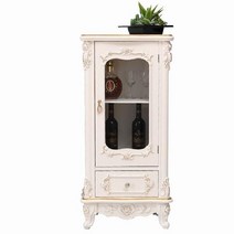 북유럽 클래식 거실장 그릇 수납 엔틱 콘솔 유리 장식장 가구 테이블, 싱글 도어 1드로우 금박48x30x98cm