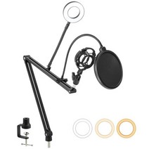 교회 유튜브 방송 마이크 금속 붐 암 스탠드 LED 링 라이트 팝 필터 HyperX 쿼드캐스트 A8 A6V K658 K688 K669 마이크용 범용 충격 마운트, Set 4