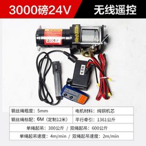 이동식 전동 크레인 윈치 인양기 우인치 로프 전기 미니 와이어 자동차 소형 윈지, 3000파운드 24V 와이어 컨트롤과 원격 제어, 1개