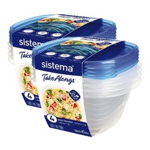 시스테마 테이크어롱 딥 사각형 175 x 160 x 133mm 뉴질랜드 Sistema TakeAlongs Deep Square 1.2L 4개입 2팩 보관용기