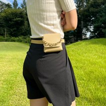 국내제작 여성 골프공 파우치 2구 힙색 골프볼 허리색 벨트형 라운딩 주머니 가죽 벨트백, SW골프벨트백 베이지