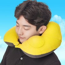 [여행필수템] 휴대용 기내용 여행용 목베개 에어펌프, 옐로우