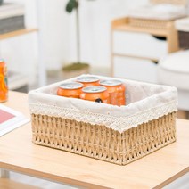 카롤샵 라탄 레이스 사각바구니 수납함 세트 6종, 뚜껑형3종세트(눈꽃), 베이지