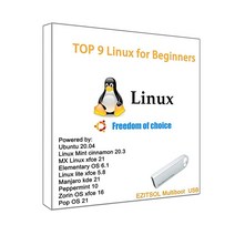 EZITSOL 우분투 리눅스 민트 Mx 리눅스 조린 OS 리눅스 라이트 초등학교 OS 등을 위한 32GB 9-in-1 리눅스 부팅 가능 USB | 리눅스 시도 또는 설치