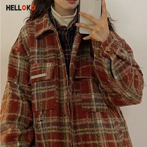 레드체크셔츠 HELLOKOMA 아메카지스타일 클래식 술 여성 같은스타일 와이드 루즈핏 고퀄리티 감각 카고 4998451404