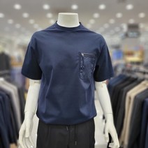 S/S 우븐 판넬 배치 네이비 반팔 티셔츠 FBT17