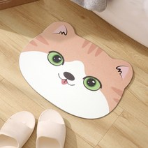 귀여운 캐릭터 규조토 발매트 미끄럼방지패드+사포 포함, 소형(40X30cm)초록눈고양이