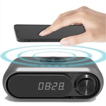 BiiYou 5in1 무선충전 빈티 지블루투스스피커 시계/FM/알람/핸즈프리통화/스피커, 진회색