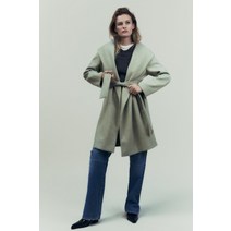 독일 자라 ZARA 후드와 벨트가 있는 소프트 코트 - 연두색 101211