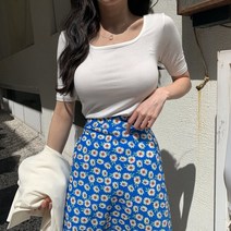 코지 여자 여름 여리핏 20대 30대 깔끔 모찌 스퀘어 반팔티