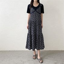 여자 민소매 나시 뷔스티에 패턴 캉캉 롱 원피스