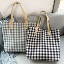 은창)깅엄 체크 무드 숄더백 캔버스 에코백 가방