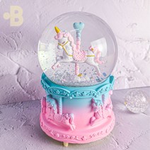 본디자인랩 회전목마 유니콘 오르골 자동 워터볼 지브리 스노우볼, 빅 유니콘 A 민트 (CX8P039 A)