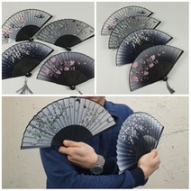 고급 동양화 전통부채 답례품 선물용 공연용 촬영 생활 다용도 흑색 랜덤 / 대나무색 칼라 랜덤