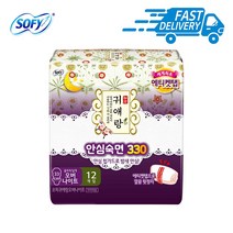 쏘피 귀애랑 안심숙면 330 오버나이트 날개형 생리대, 패드형, 12개입, 1개