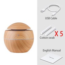 kinscoter wood grain mini 아로마 디퓨저 130ml 휴대용 usb air 가습기 with night light, 빛 5 필터
