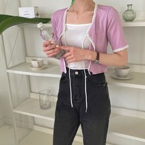 디어썸띵 요미 레이스 끈 크롭 반팔가디건