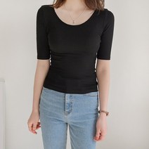 데일리앤 비트윈 슬림핏 5부 스판 레이온 무지 티셔츠