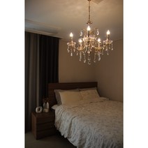 LED 가성비 샹들리에 식탁등 인테리어 상가 매장 헤라 5등 골드, E14 베이스 전구색 촛대구(노란불빛)