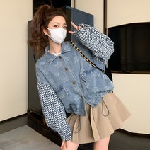 패치 소매 플라워 데님 코트