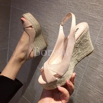 에스파듀 스웨이드 통굽 스트랩 웨지힐 샌들