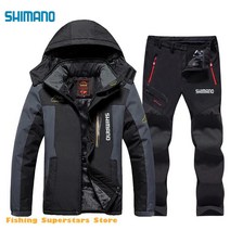 신제품 남성 시마노 낚시 슈트 방풍 방수 두꺼운 따뜻한 겨울 의류 자켓과 바지 세트, L|33